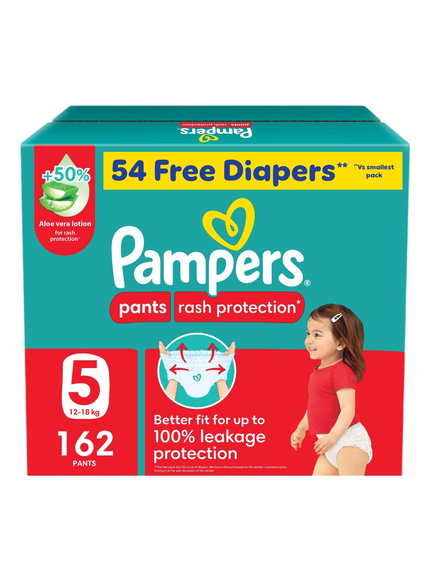 Rash And Leakage Protection Size 5 12-18kg Pant Diapers Aloe Vera Lotion Super Saver Box - 162 Count