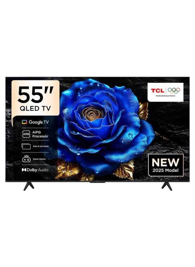 TCL Television 55 Inch Smart TV 4K QLED Colorful Quantum Crystal HDR 10+ Gaming Google TV, ONKYO 2.1 Hi-Fi, Dolby Atmos, DTS Virtual X, Voice Control, Game Master, 55T6C (2025 Model) 55T6C black
