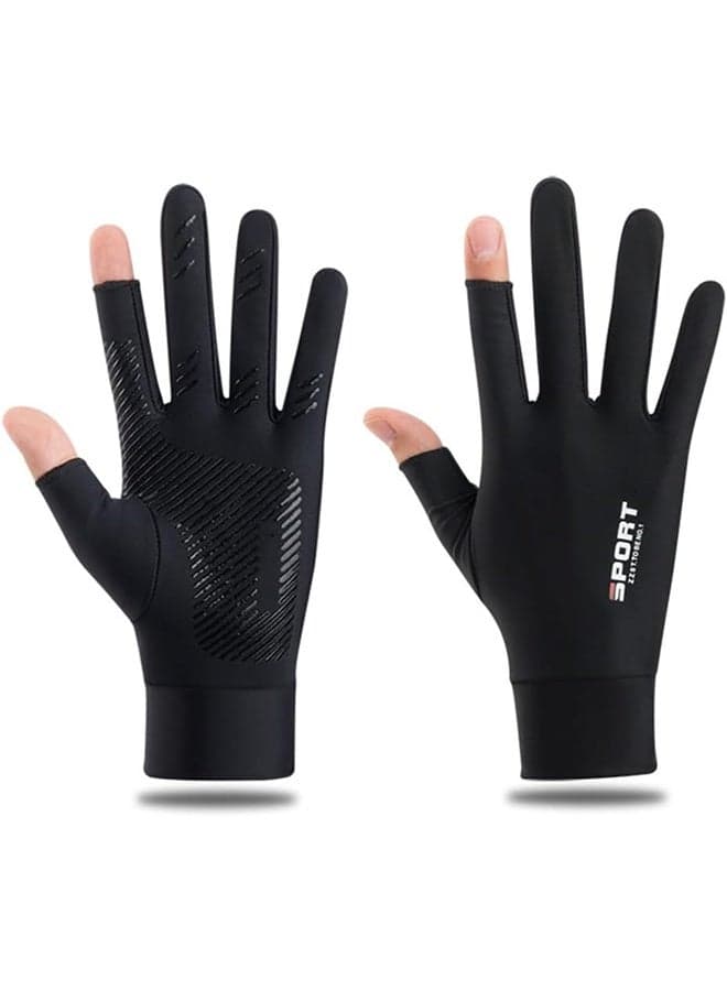 1 Pair Summer Fishing Gloves for Men UV Sun-Protection Cycling Gloves Anti-Slip Fingerless Gloves for Driving Hiking Outdoor