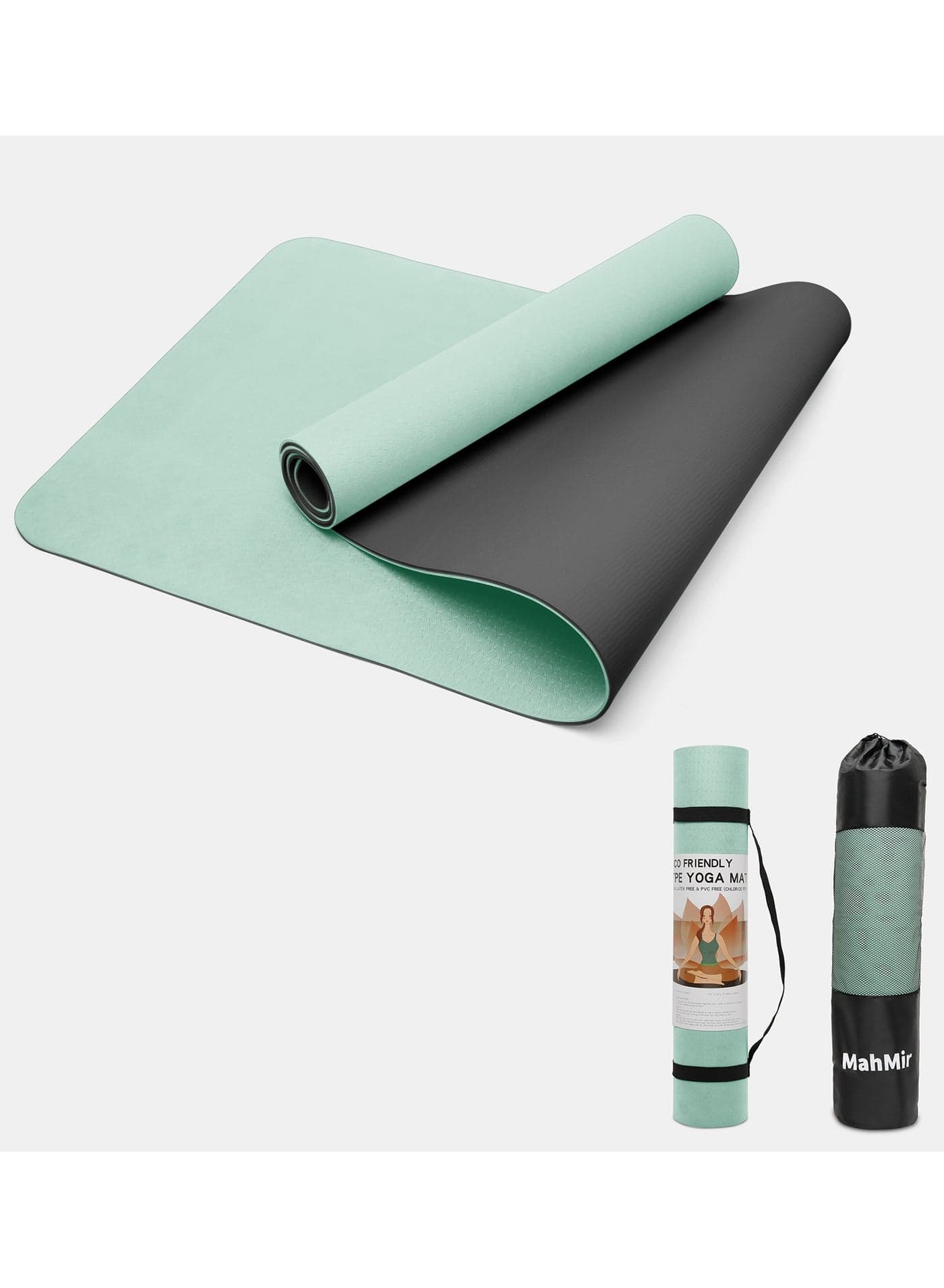 Yoga Mat Anti-Slip Exercise Mat With Carrying Bag Fitness Mat For Pilates 183Cm*61Cm*6Mm Thickness For Woman Man Beginners Light Green+Black