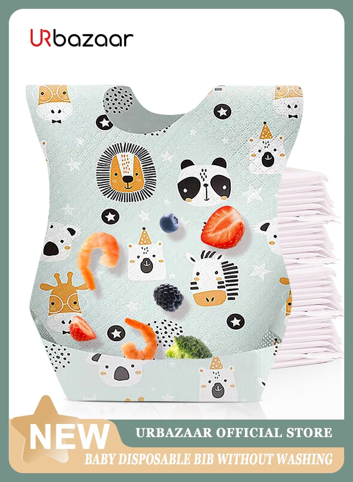 40 Pcs Baby Disposable Bibs Travel Feeding Bib- Leakproof Liner, Food Catcher Pocket for 6-18 Months Babies Toddlers