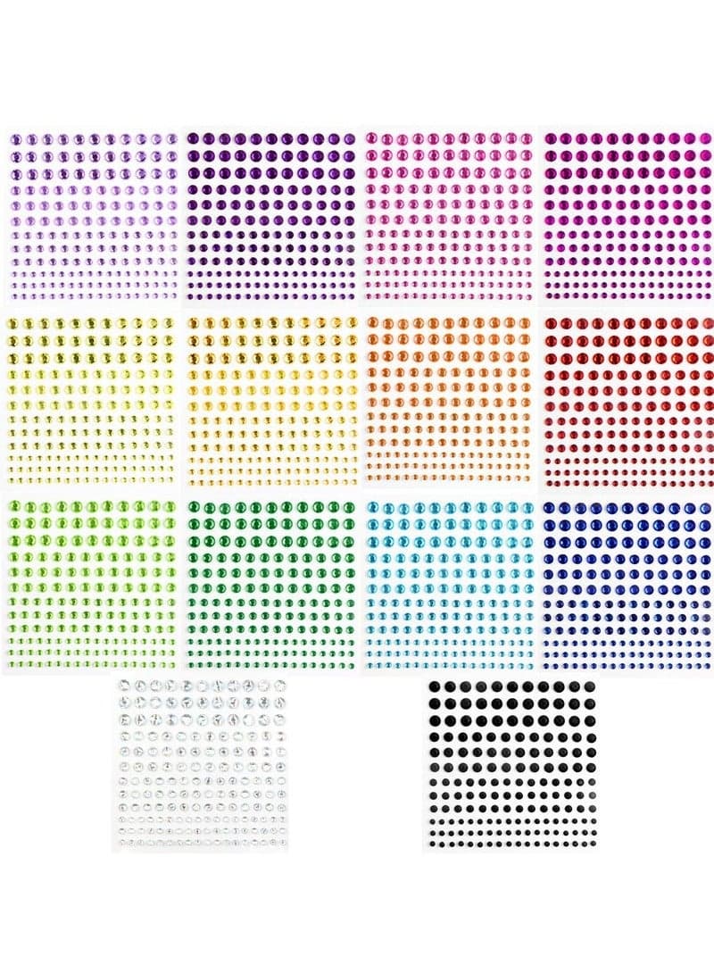 2310 PCS Self Adhesive Rhinestone Gem Stickers For Face Nail Body Makeup Festival,4 Size 14 Sheets Bling Jewels Stickers For DIY Craft Card Decorations