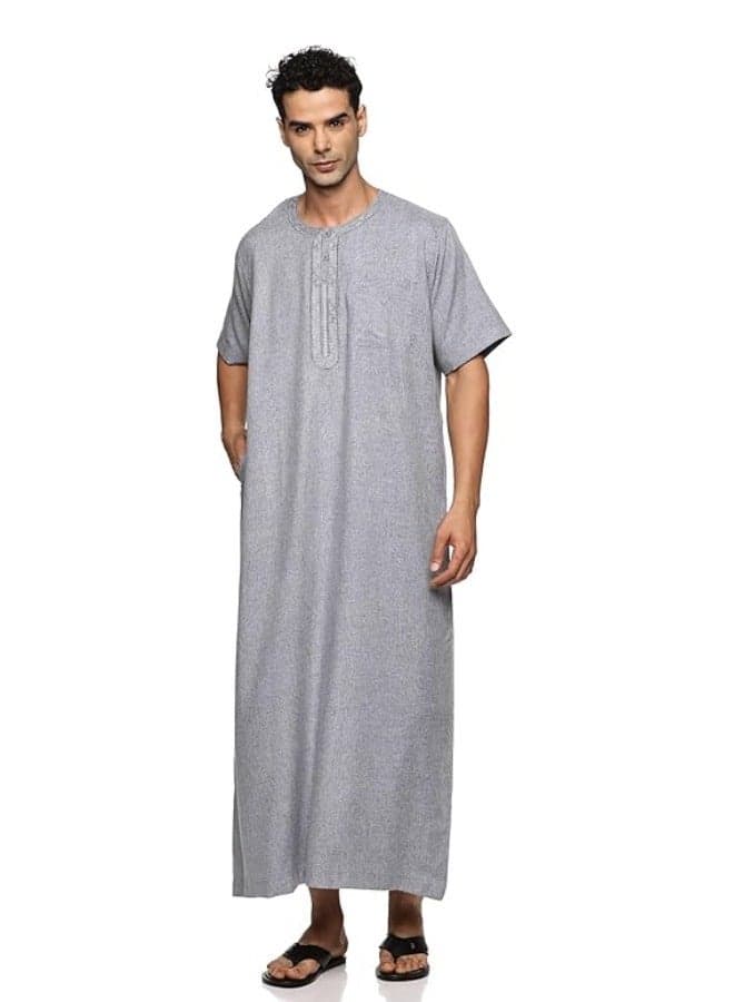 Men's Round Neck Short Sleeves Jalabiya for Men - Men's Short Sleeve Robe/Thobe