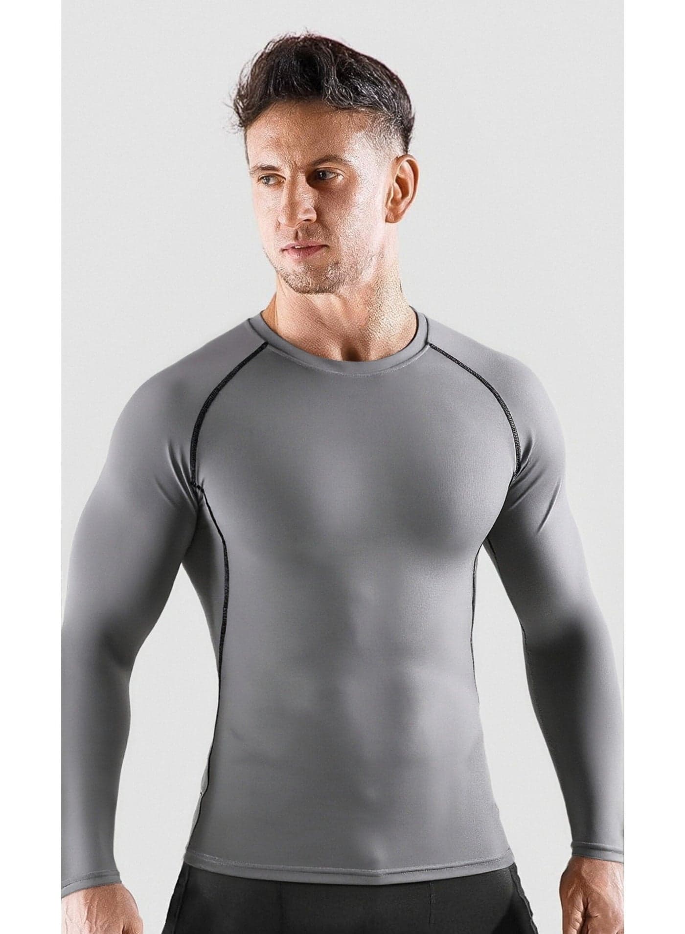 Men's Shapewear Sports Top, Quick-Dry Crew Neck Slim-Fit Long-Sleeve T-Shirt, Body Shaping Undershirt, Abdominal Control Shapewear for Fitness