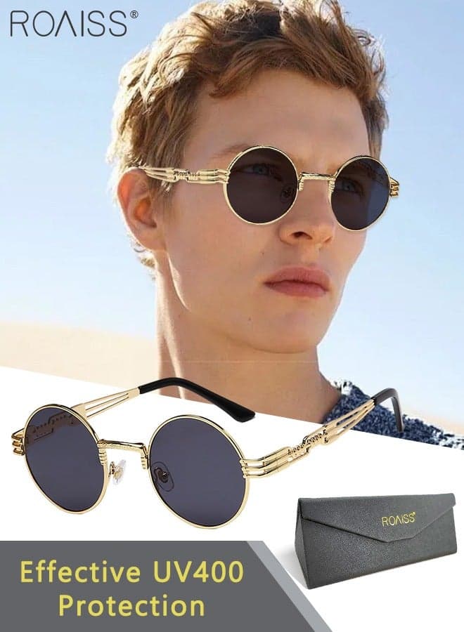 Round Steampunk Sunglasses for Men Women Vintage Circle Shades Outdoor Fashion Street Snap UV400 Protection Sun Glasses with Metal Frame