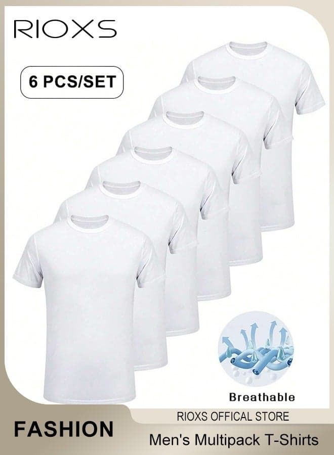 6 Pack T-Shirt For Men, Quick Dry Sports Tee Shirt, Men's Crew Neck T-Shirts Summer Basic Tops, Quick Dry Wicking T Shirts, Athletic Running Gym Workout Short Sleeve Tee Tops Bulk, Sports Casual Undershirt