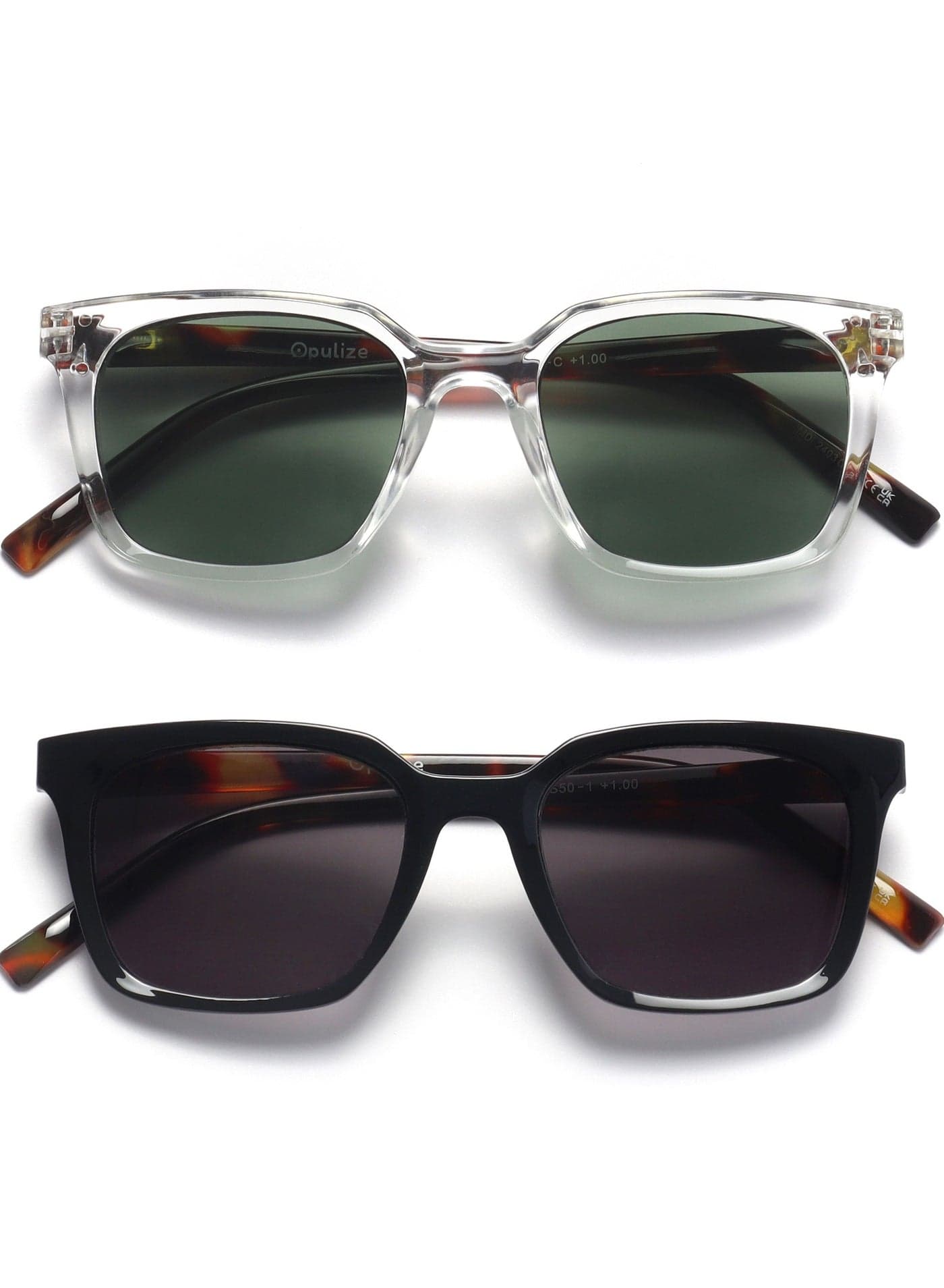 KOI Sunglasses for Women Men,Scratch Resistant Large Rectangular frame with Spring Hinges Tinted lens UV400, Black Clear (Pack of 2)
