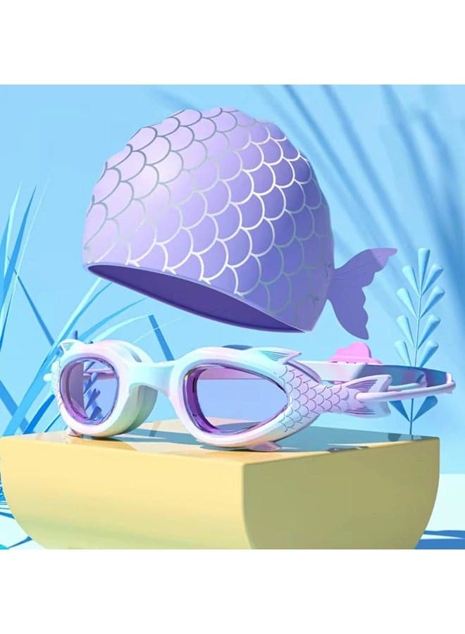 Kids Swim Cap and Swimming Goggles For Girls Boys(Age 6-14)
