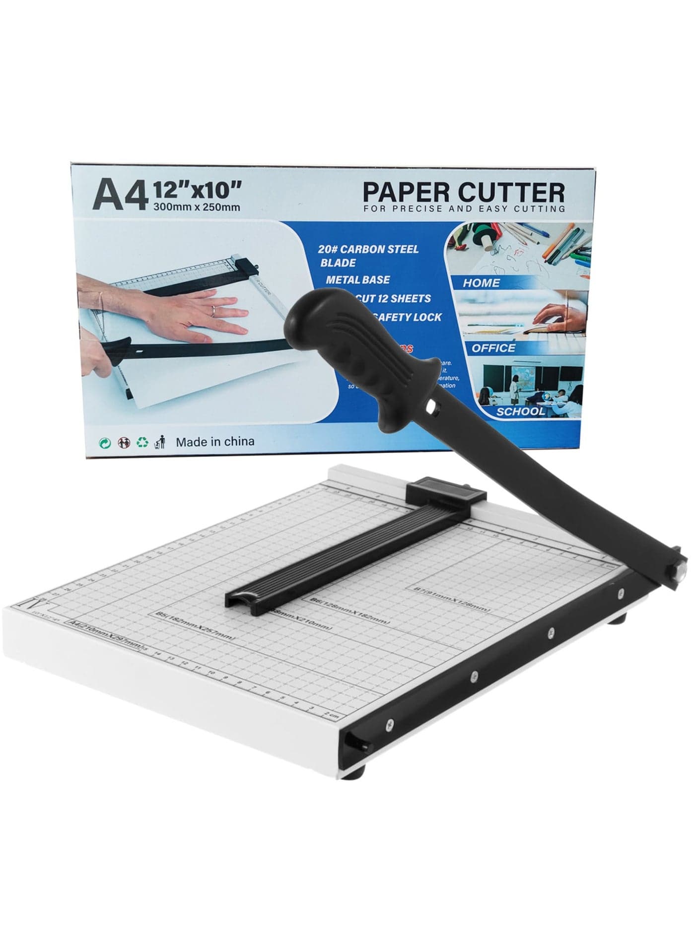 A4 Paper Cutter Paper Guillotine Cutter Cut Cardboard 12x10inch Heavy-duty Metal Base for School,Home,Office White