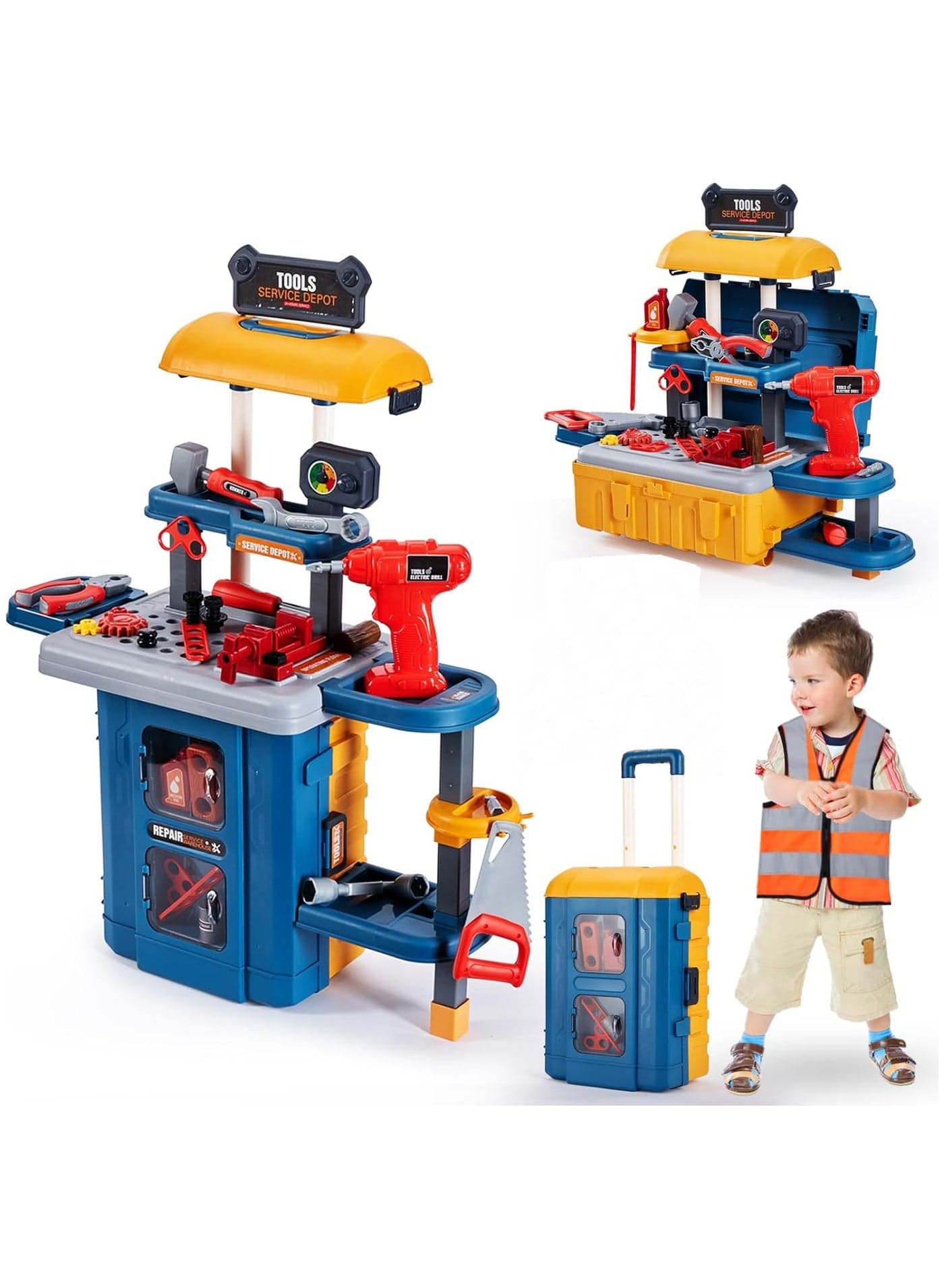 3 in 1 Kids Tool Bench, Toddler Workbench with Electric Drill and Realistic Toddler Tool Set for 2 3 4 5 6 Years Old Boys Girls, Construction Toys for Christmas Birthday Party New Year
