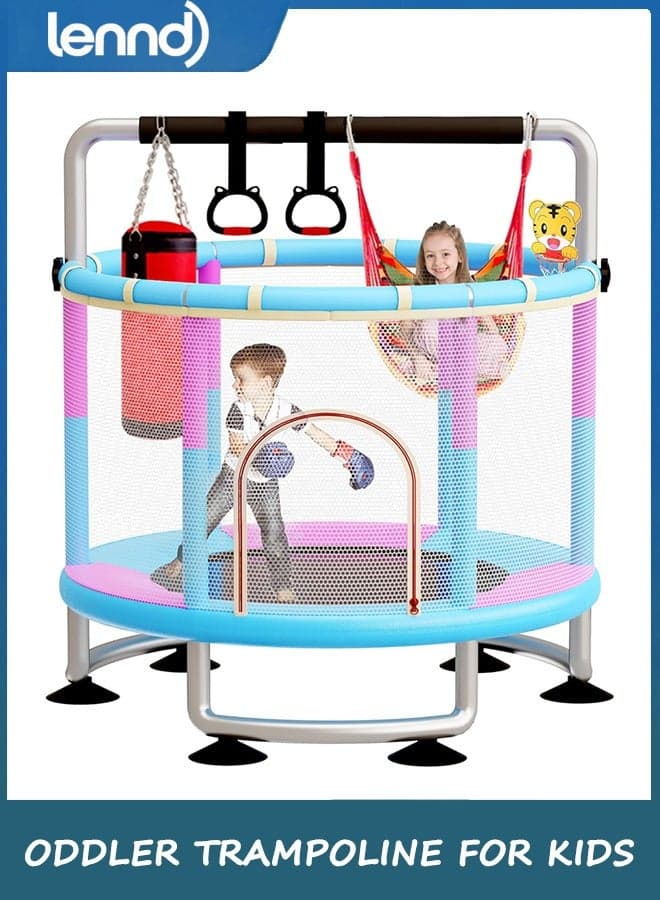 1.5M Trampoline for Kids, 6-in-1 Toddler Trampoline Indoor Outdoor, Upgrade Full Anti-Rust Tube with Adjustable Gymnastics Bars for Boys Girls