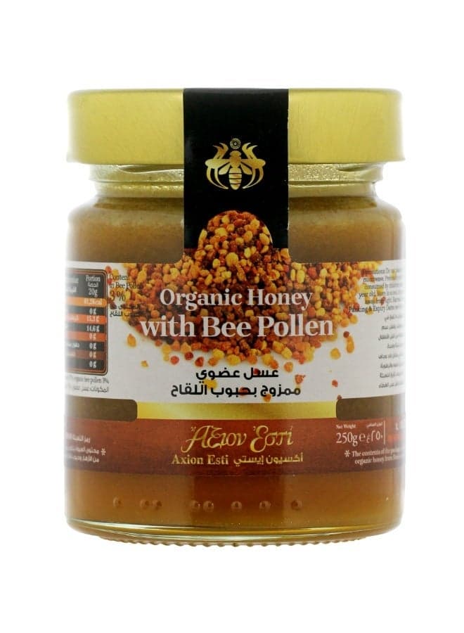 Axion Esti Organic Honey with Bee Pollen 250g | Raw Greek Superfood Honey | Energy & Nutrient Boost Arabic