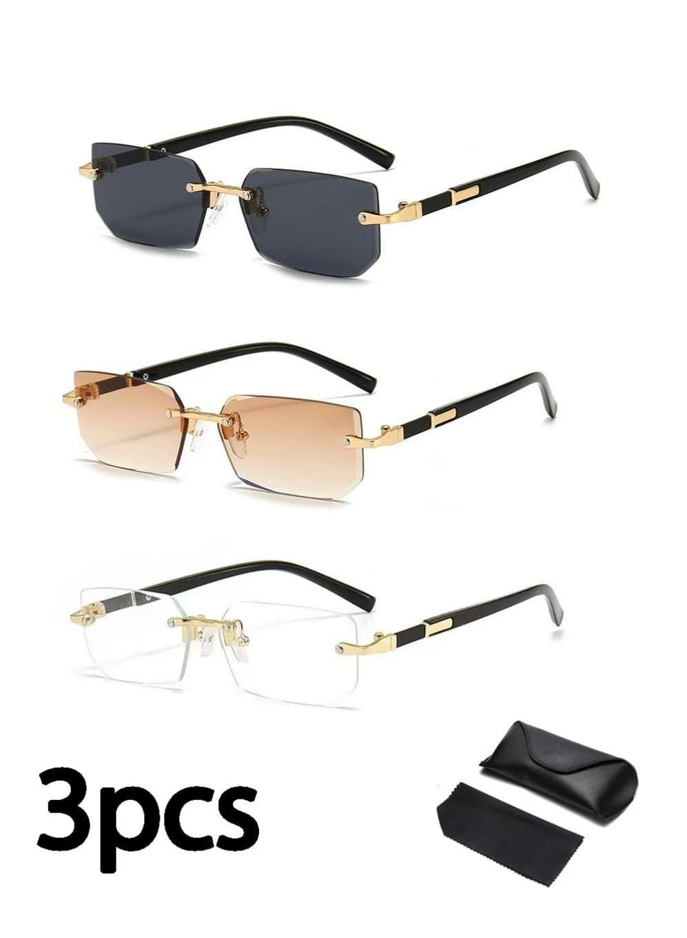 3Pcs New Rimless Fashion Trend Sunglasses Personalized Sunglasses UV Protection Unisex