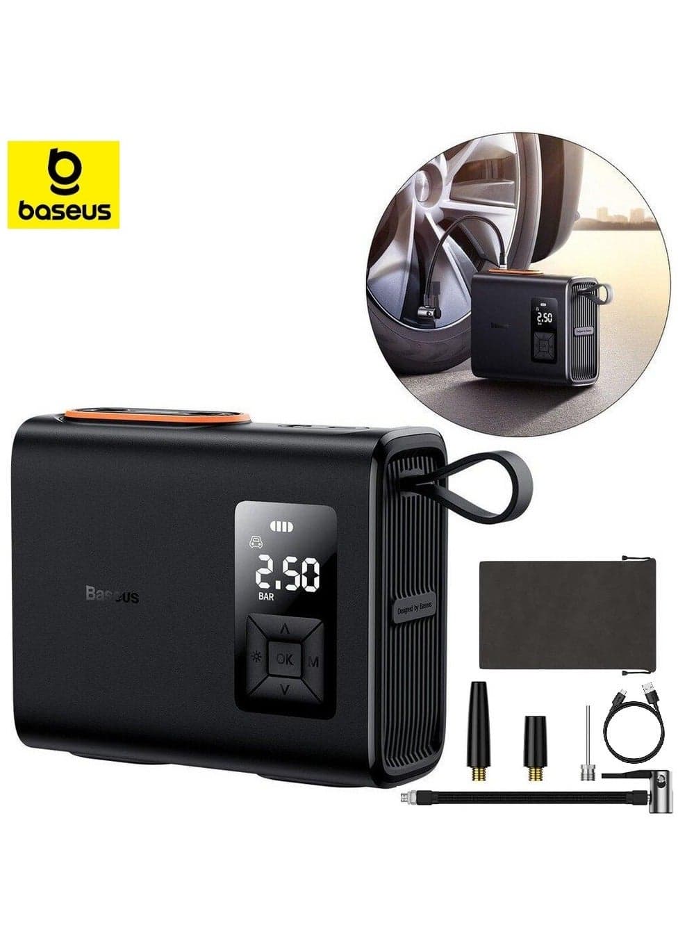 Cordless Tire Inflator – Portable Air Compressor with Smart LCD Display, 6000mAh Rechargeable Battery, Digital Pressure Gauge, Auto Shut-Off, LED Light, Built-in Air Pump for Cars, Motorcycles, Bicycles, and Balls, for Emergency Tire Inflation, Lightweight Cordless Pump