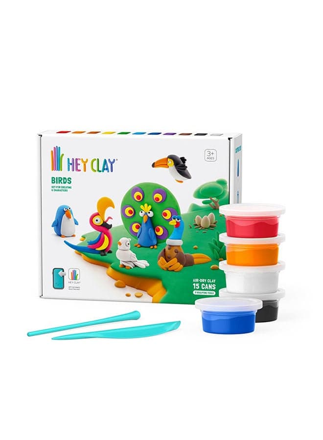 Birds Set-Colourful Modeling Kids-Air Dry Clay Kit 15 cans And Sculpting Tools