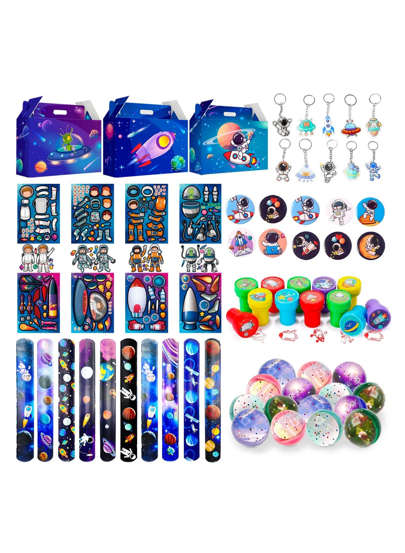 Space Party Favors for 10 Guests, 70pcs Space Birthday Decorations Includ Space Goodie Bags Stamp Slap Bracelet etc Space Birthday Party Favors for Space Themed Birthday Party Supplies
