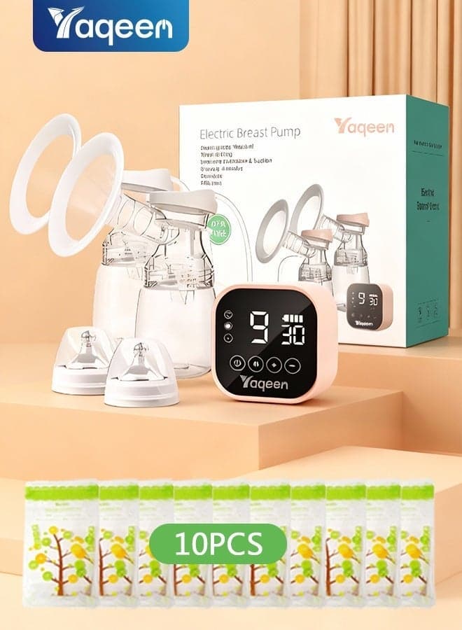 Electric wearable, Hands-free, Automatic Dual-sided Smart Breast Pump Painless Breast Pumping, Combining Biomimetic Technology And Ergonomic Design Equipped With 4 Core Modes And 9 Intensity Levels, And Includes 10 Milk Storage Bags