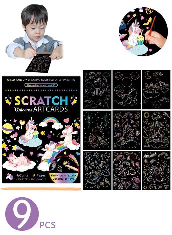 Magical Scratch Art Book for Kids, Unicorns, Craft Kits & Supplies, DIY Activity & Stickers, Gifts for Toddlers, 3-12 Year Old Kid Boy Girl, with 1 Scratch Pen