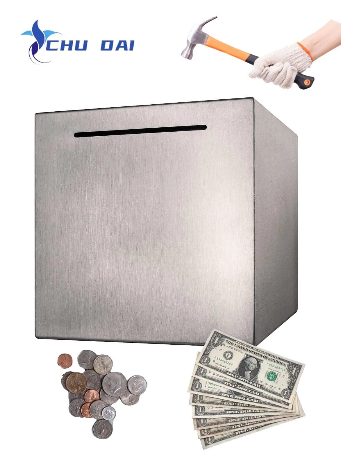 Stainless Steel Safe Piggy Bank for Adults (5.9 inch/15CM)