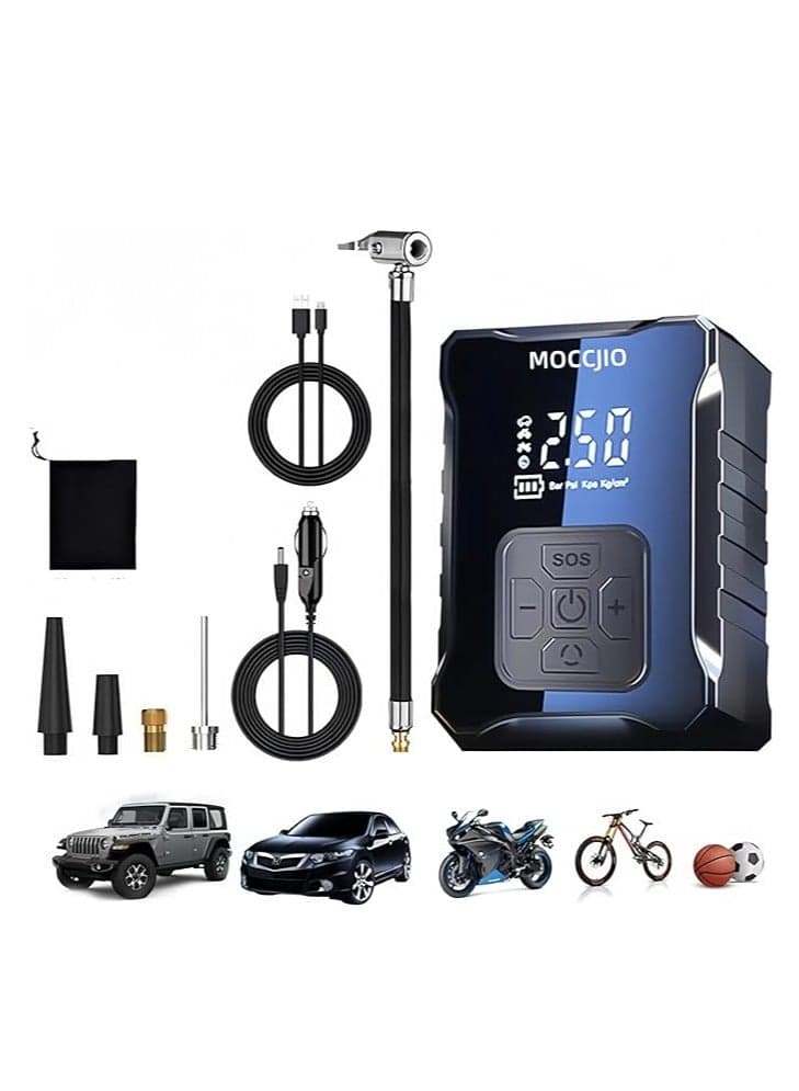 OUYoo Tire Inflator Portable Air Compressor,With Precise Digital Pressure Gauge, 2x Fast Mini Inflation Pump for Cars, Bike, Balls, Auto Shut Off,4 Modes for,Warning Lights, and USB Charging Multi-Purpose Inflation Pump