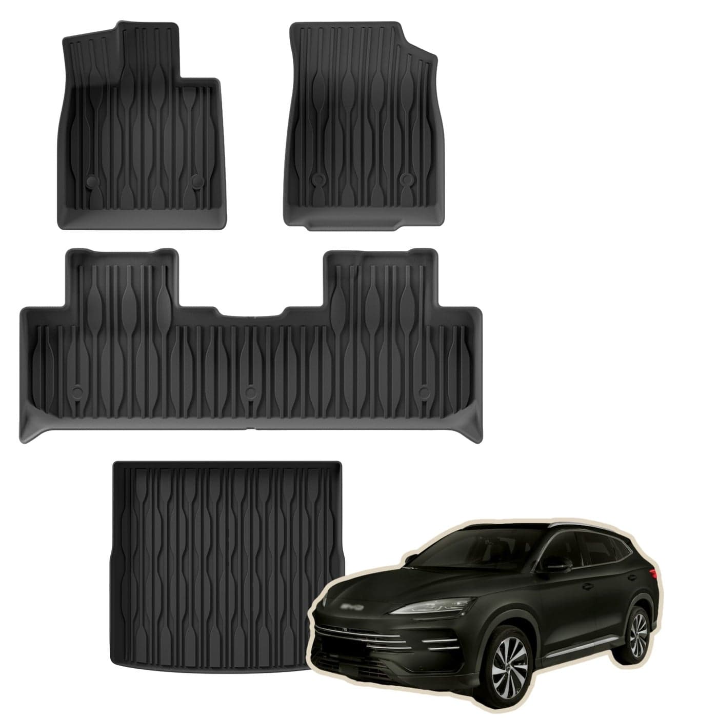 MOTOR FIT 3D All-Weather Car Floor Mats for BYD SONG PLUS | 4-Piece Waterproof Set with Anti-Slip Backing & Raised Edges | Interior Accessories for BYD SONG PLUS