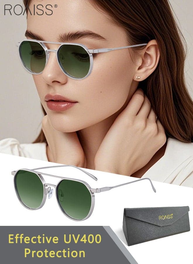 Classic Round Sunglasses for Women Men, UV400 Protection, Retro Metal Frame, Fashion Anti-Glare Shades for Daily Wear, Beach, Cycling, Silver