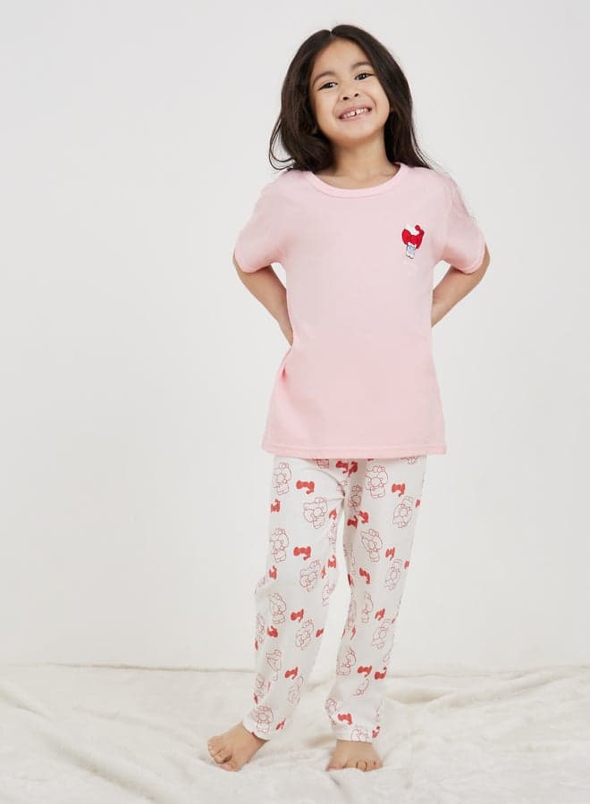 Cartoon Printed T-Shirt And Pant Pyjama Set