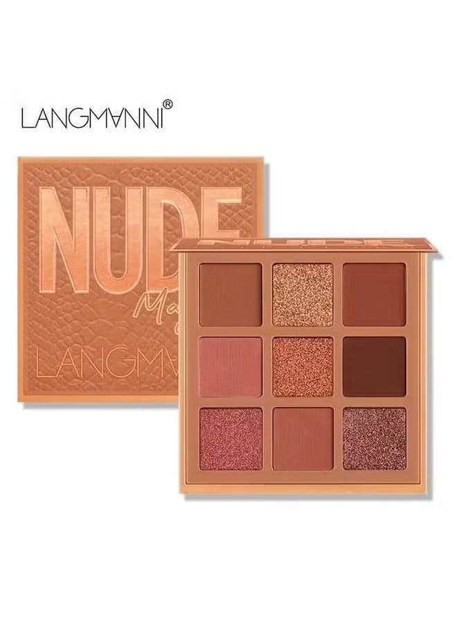 9 Color Pink Nude Light Warm Color Eyeshadow Palette Makeup, Glitter Matte Natural Neutral Colorful Eyeshadow Waterproof Long Lasting Natural Mixing Pigment Makeup