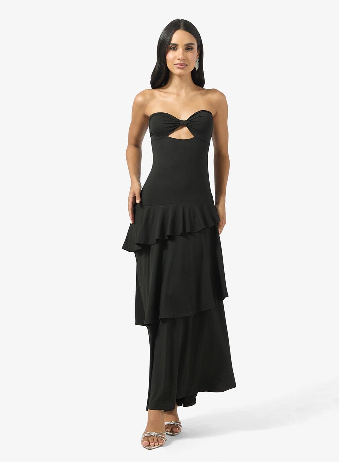 Sweetheart Neckline Frill Layered Maxi Dress