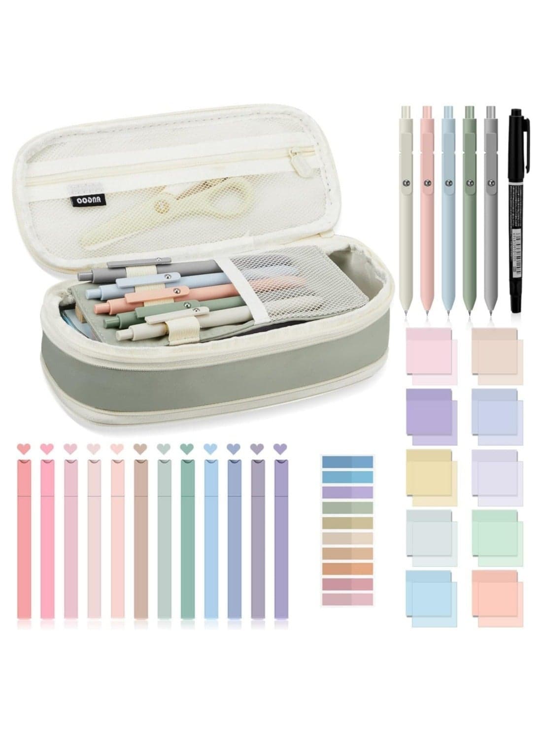 30 Pcs Study Supplies, Stationary Set Pencil Case Bag with Highlighter Gel Pen Ballpoint pen Transparent Sticky Notes Index Tab,Back to School Gifts