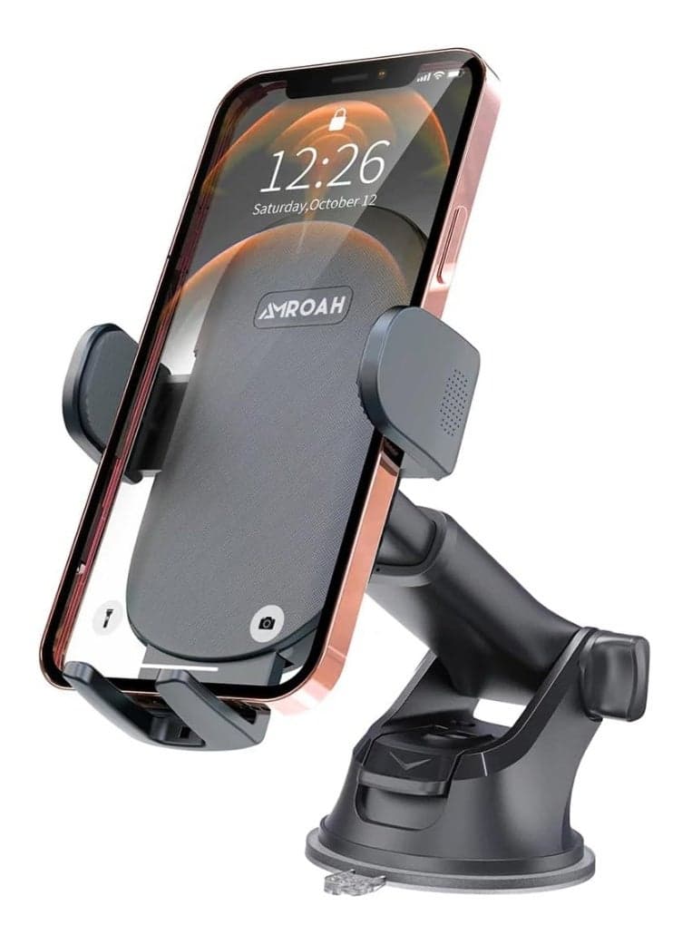 Car Phone Holder Mount Phone Mount for Car Windshield Dashboard 360° Rotation Universal Hands Free Automobile Cell Phone Holder Fit for iPhone Android and All Smartphones, Dark Black