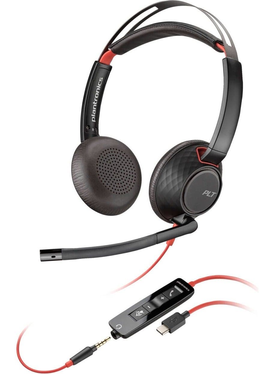 Blackwire 5220 Stereo USB-C Wired Headset with 3.5mm Jack & USB-A Adapter, Noise-Cancelling Mic, Inline Call Controls, Leatherette Ear Cushions, Foldable Design, For PC, Laptop, Tablet & Mobile | (Bulk) 8X231A6