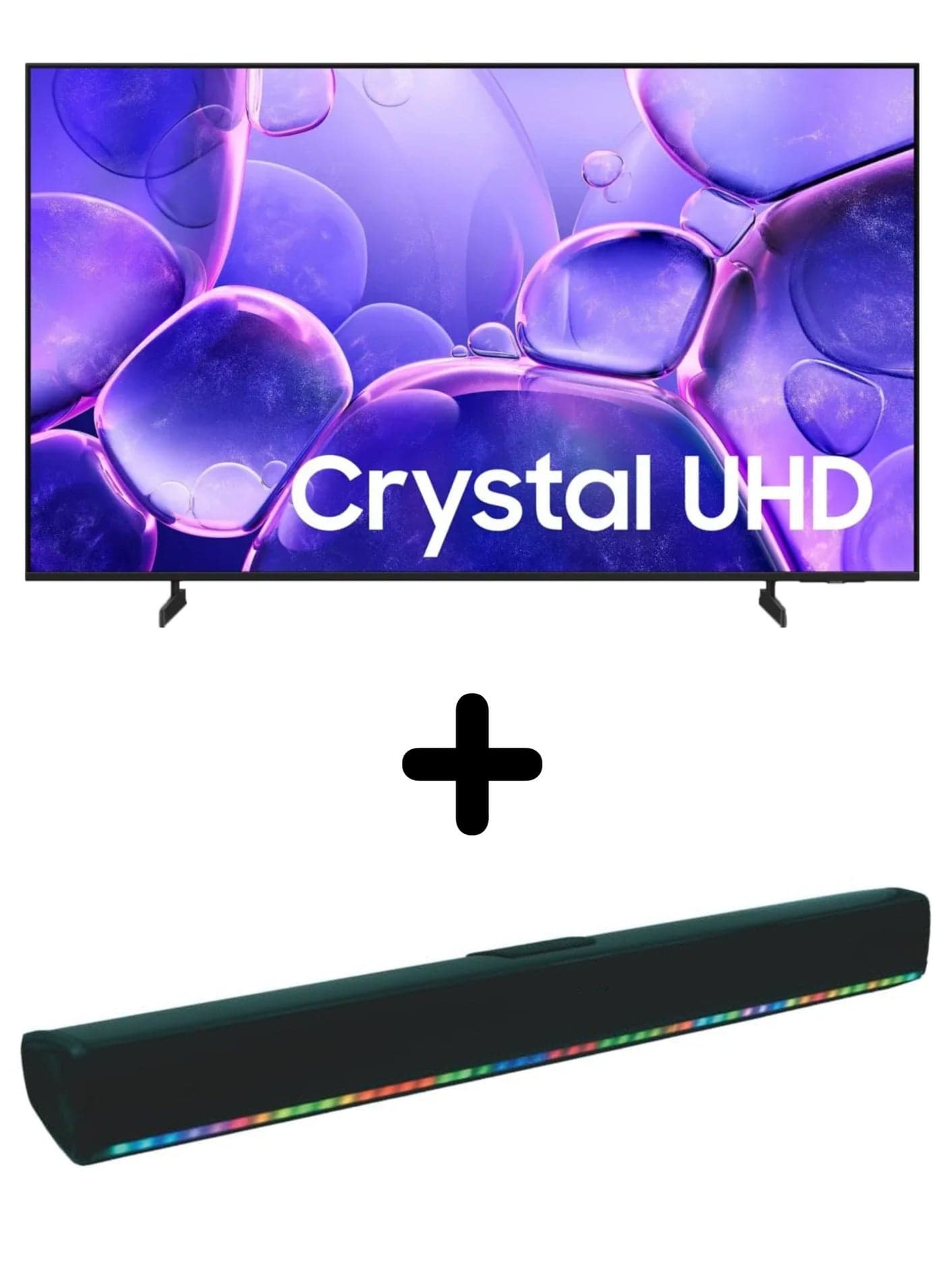 65 Inch Crystal UHD U8000F 4K Smart TV (2025) + 2.0 Channel Portable Soundbar With Built In Battery & LED Lights | Tizen OS HDR Smart TV (International Model) 50Hz, HDR10+, OTS Lite, HDMI x3, USB x1, YouTube, Netflix, MetalStream Design 65U8000F+SOUNDBAR Black