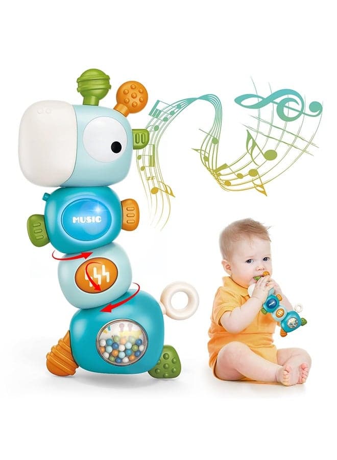 Baby Teething Toys for 3-6 6-12 Months, Food Grade Baby Teether, Newborn Infant Rattle Toys, Learning Educational Musical Toys for Boys Girls - Blue