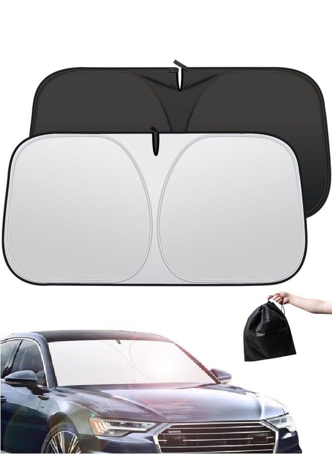 Foldable Car Windshield Sunshade with Storage Pouch, Front Windshield Reflective Sunshade, Car Window Sunshade for Sun Heat Protection and Block UV Rays, Keep Vehicle Cooler(57 * 31.5inch)
