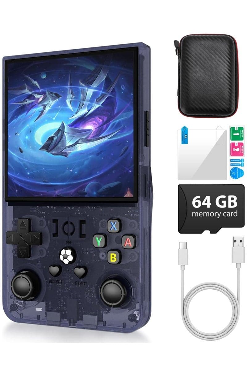 R36 Max Game Console 4 Inch Full IPS Screen Portable Retro Handheld Game Console Built-in 18000+ Games With Open Source Linux System & 64GB Memory Card Video Games Console Support 30+ Simulator Platform 4000mAh Battery Toys And Games For Kids And Adults Transparent Gray