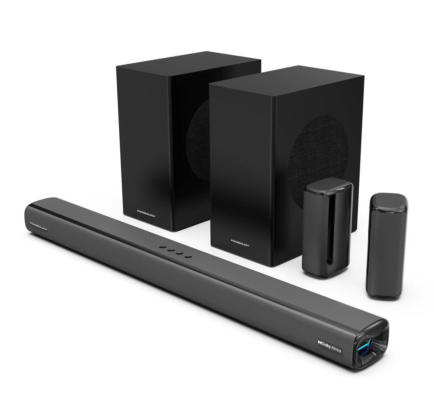 Soundbar with 5.2.4CH, Dual Subwoofer, Rear Speaker, Dolby Atmos, Home Theater, Wireless Mic Included, LED Lighting, Easy Setup and Connectivity, Bluetooth 5.3 - Black