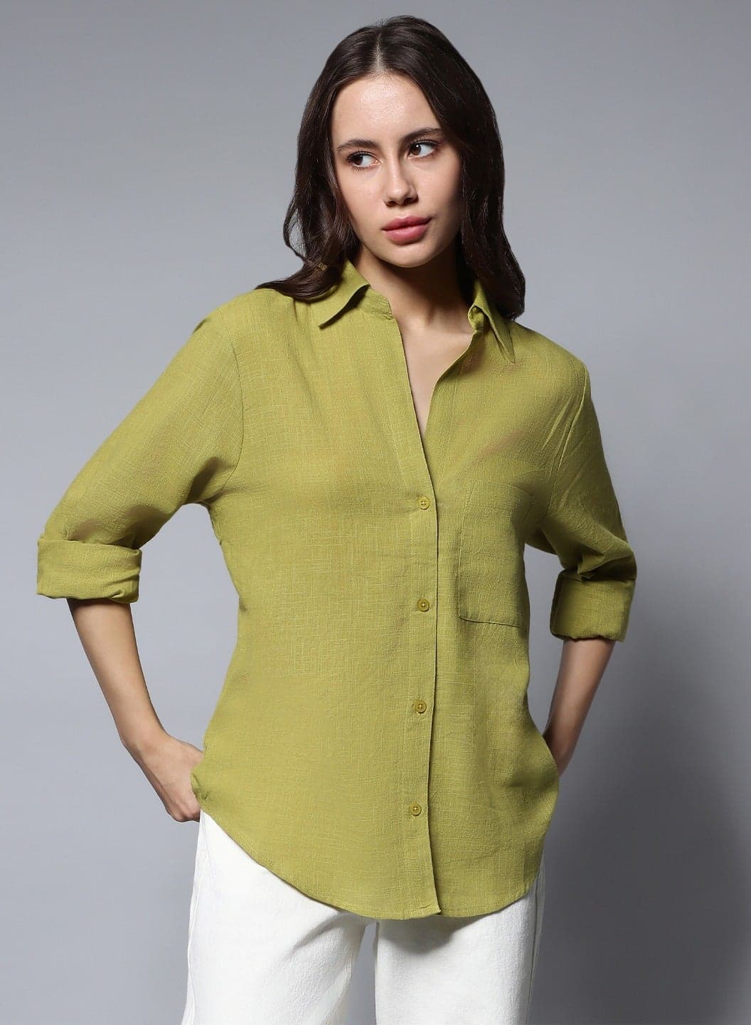 Oversized Green Long Sleeves Casual Shirt for Women