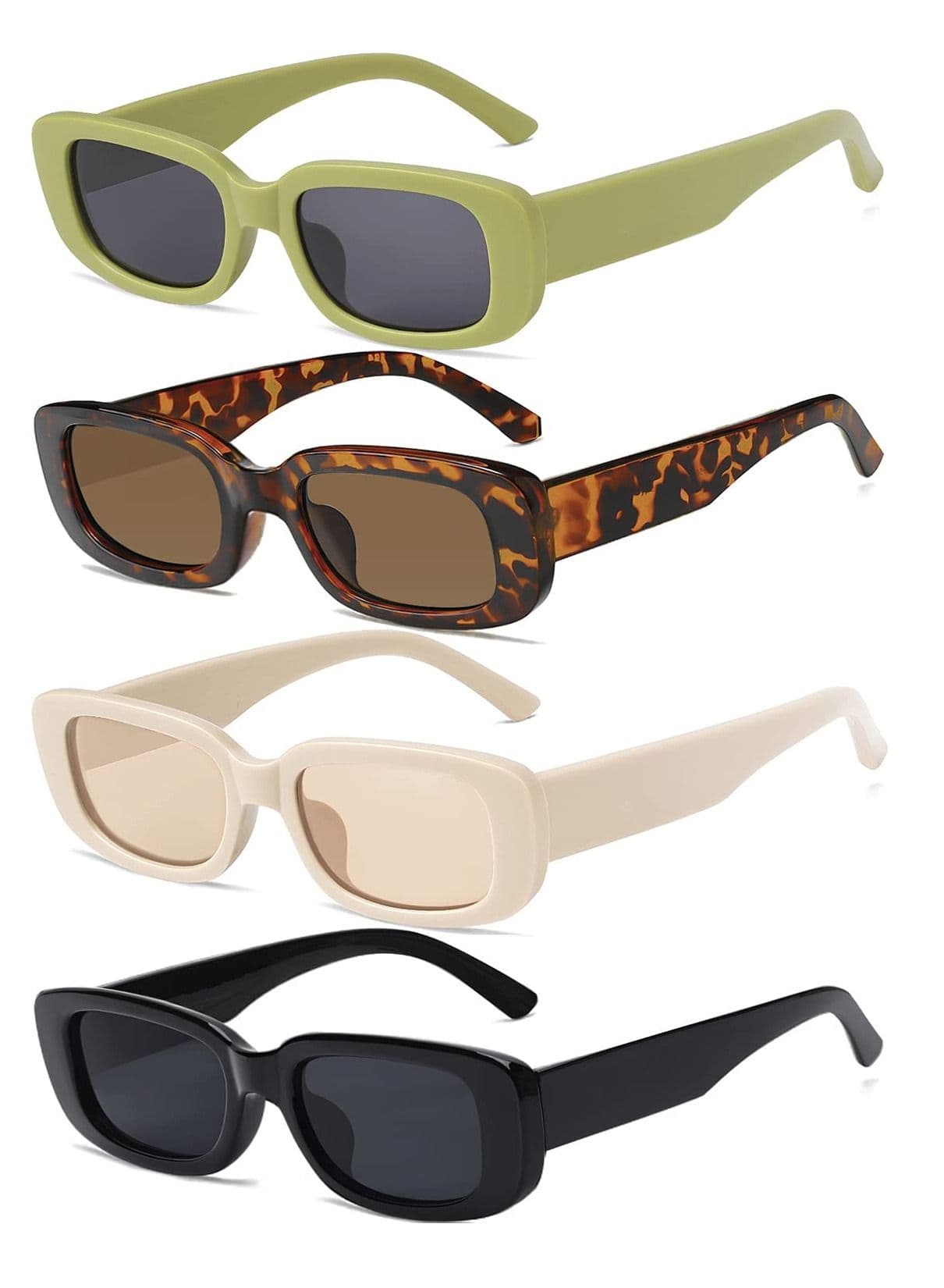 Retro Rectangle Sunglasses Women and Men Vintage Small Square Sun Glasses Protection Glasse UV400 Protection Glasse Vintage Driving Glasses 90s Fashion Narrow Square Frame Set of 4: Color A
