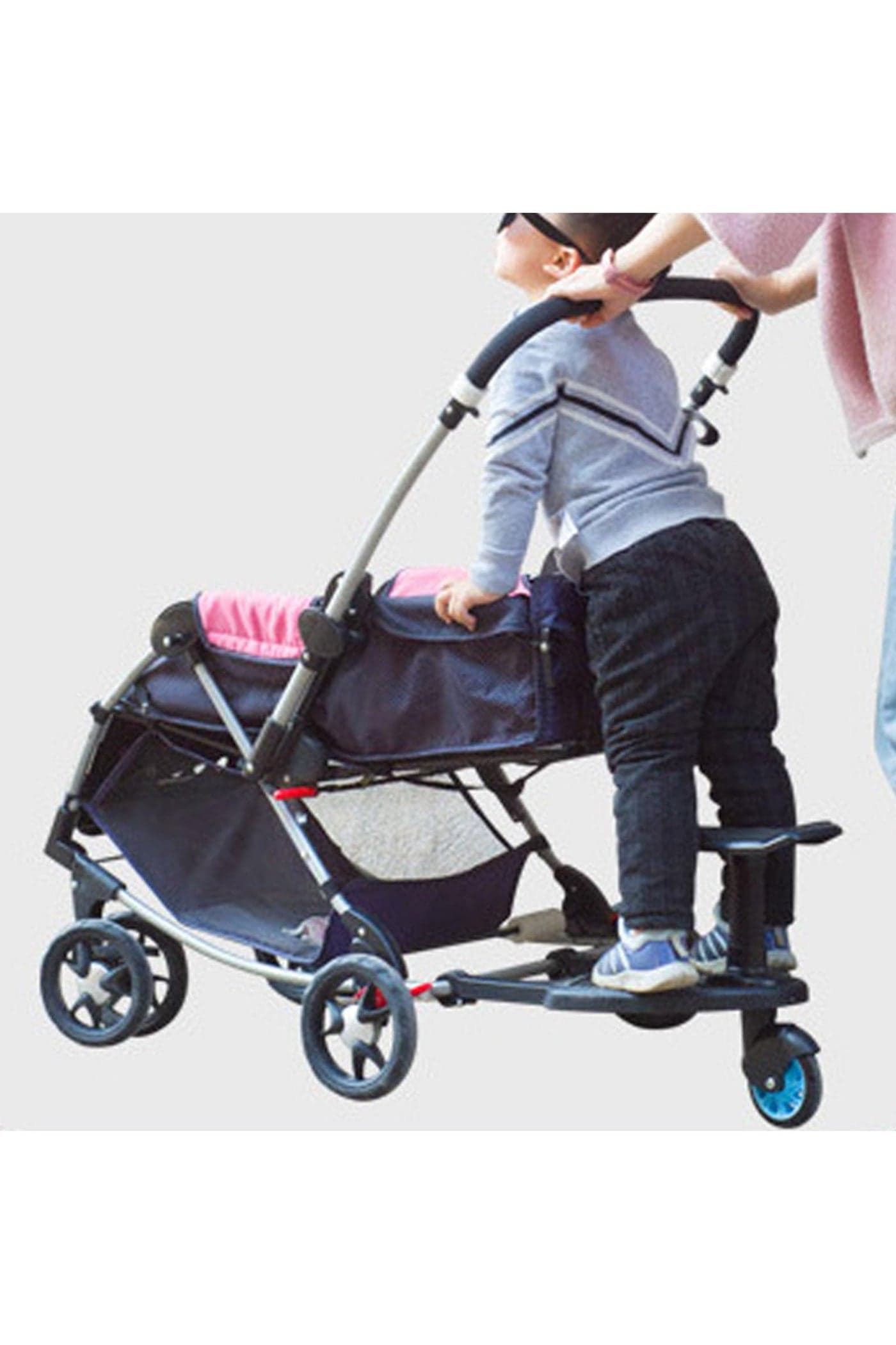 Unikbebe Stroller Board with Seat, Universal Ride-On Glider for Pushchair & Pram, Compact Fold, Shock Absorbing Wheels, Detachable Seat, Compatible with Most Strollers