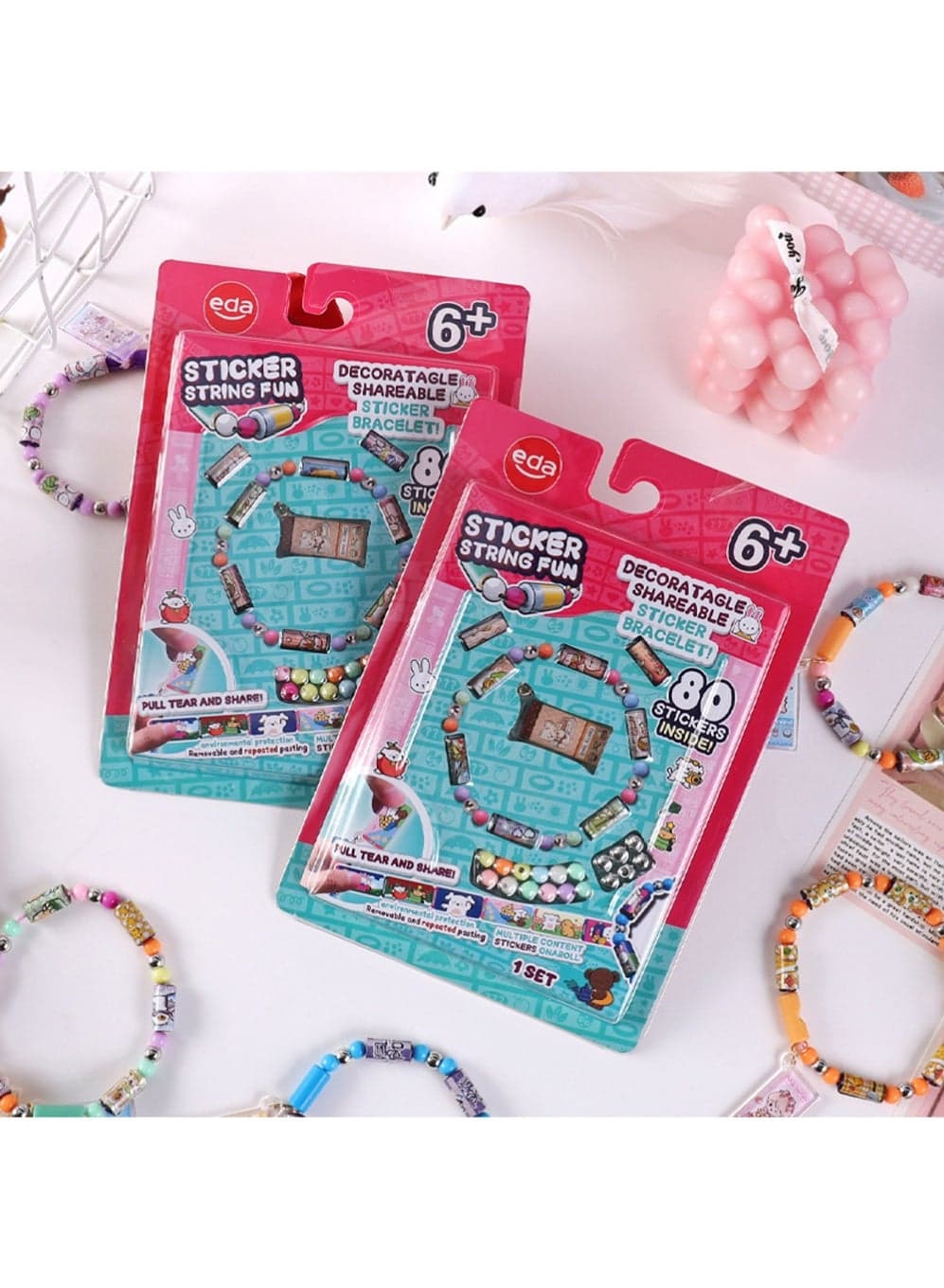 Wearable & Shareable Sticker Bracelet, Creative Sticky Rolls Bracelet Making Kit for Kids–160 Reusable Stickers,DIY Surprise Sticker Roll Craft for Girls&Boys ,Ideal Classroom&Party Gift Activity
