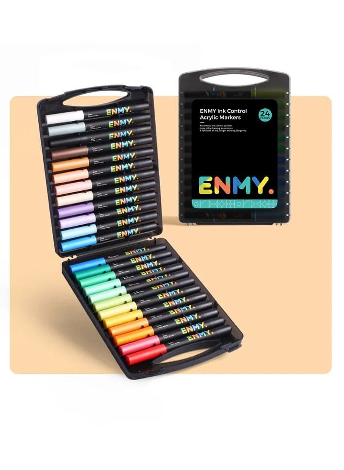 ENMY 24 Colors Acrylic Paint Pens – Direct Liquid Acrylic Paint Markers for Fabric, Canvas, Wood, Glass, Rocks & DIY Crafts – Vibrant, Long-Lasting, Skin Tone Shades, High Saturation, Smooth Ink Flow – Perfect for Artists & Crafters