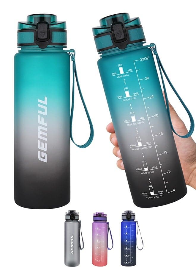 Water Bottle 32oz with Straw Motivational Time Marker Tritan BPA Free Drink Bottle for Sports Fitness Gym and Travel