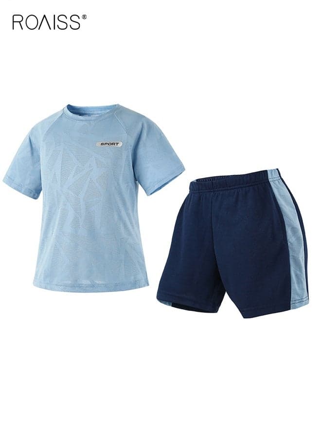 Kids T-shirt and Shorts Set, Boys Summer Outfit, 2 Piece Clothing Set, Sports Quick-drying Suit, Casual Sweat Tracksuit with Side Pockets, Suitable for Vacation, Travel, Beach, Running and Daily Wear