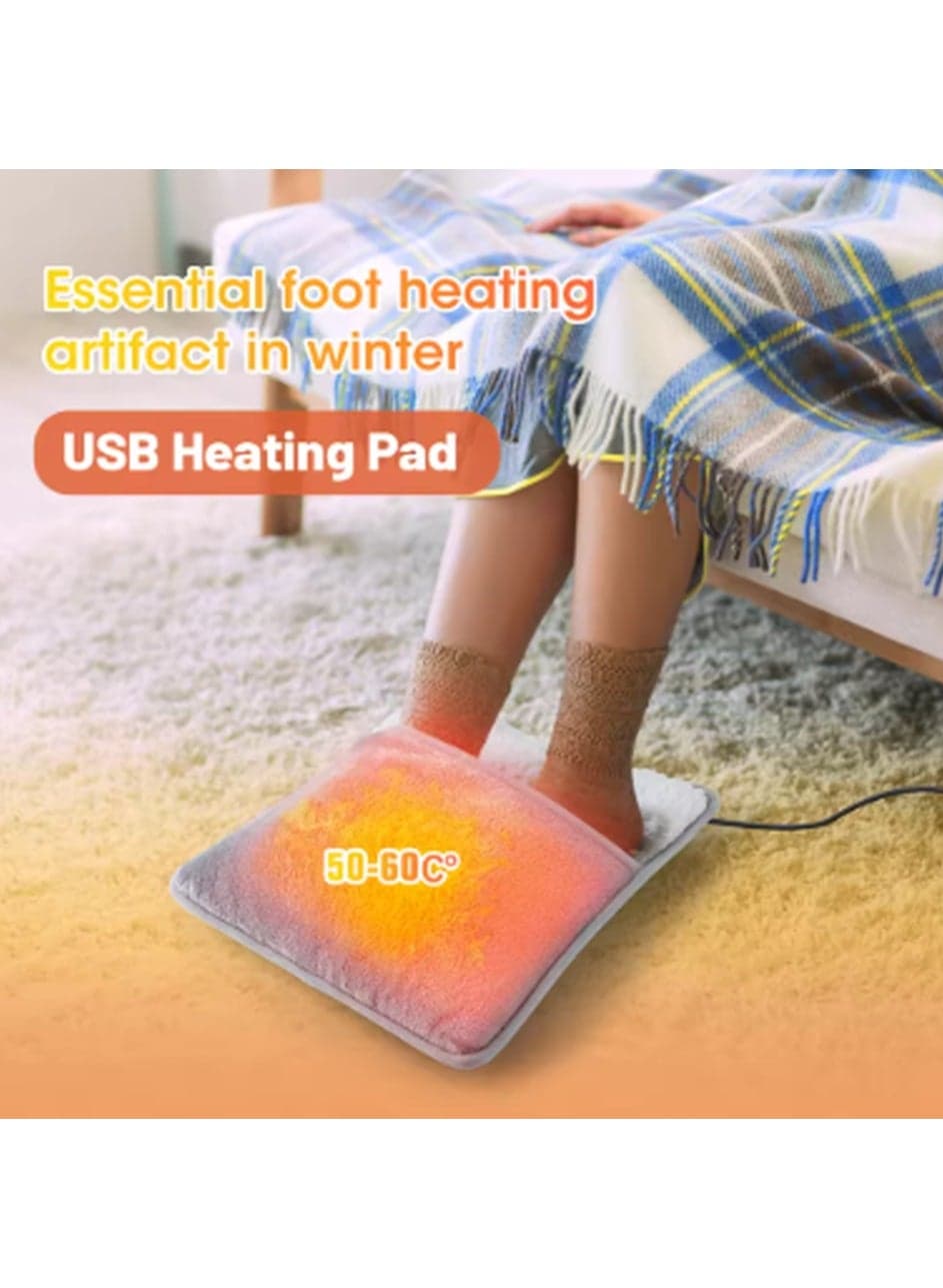 Plush USB Electric Foot Warmer, Soft Thermal Foot Cushion Therapy Wrap for Women Men, 4 in 1 Warmer For Feet Back Waist Hands (Winter Grey)