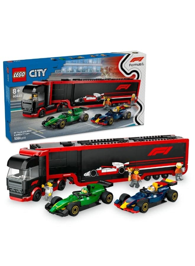 City F1 Truck with RB20 & AMR24 F1 Cars Playset 60445 (Age 8+, 1086 Pieces)