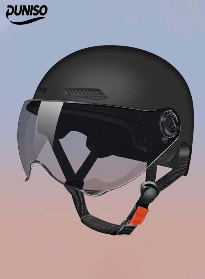 3C Certified Electric Vehicle Helmet,Sun-Protection Motorbike Helmet with Short Goggles,Safe and Comfortable,Breathable, Sturdy and Durable,Unisex,Black