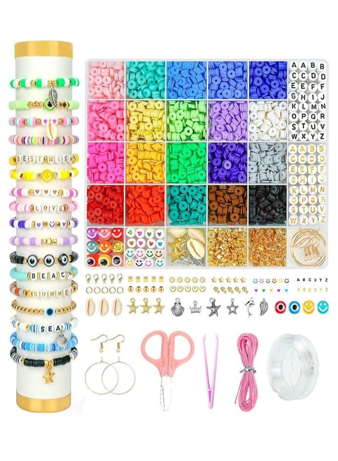 Clay Beads Bracelet Making Kit, 5000 Pcs Preppy Polymer Clay Beads with Charms Kit for Jewelry Making, DIY Arts and Crafts Birthday Gifts Toys