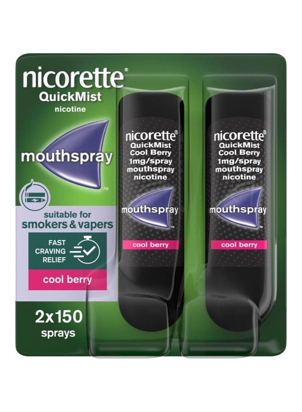 Nicorette - Quickmist Mouth Spray, Cool Berry - 2 x 150 Sprays