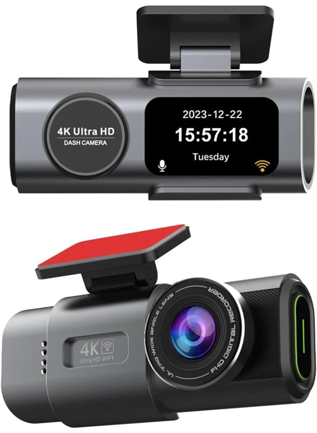 4K Dual Dash Cam Front and Rear WiFi Car Camera with Night Vision WDR Loop Recording Parking Mode Gray